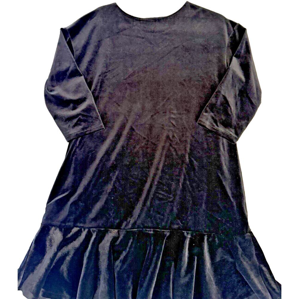 Lands End Dress Womens XL Velvet A-Lin 3/4 Sleeve Stretch Ruffle Hem Fairycore
